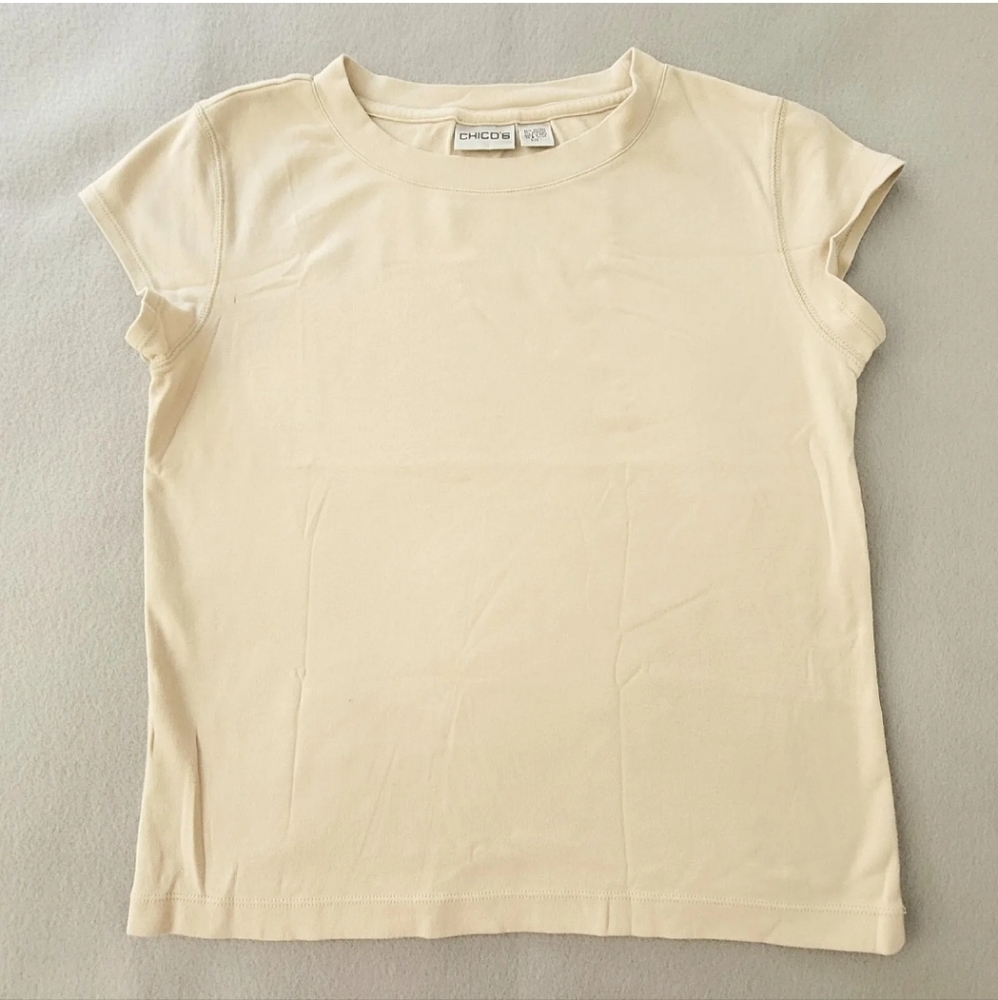 CHICOS The Ultimate Tee sz 1  Tan  Short Sleeve Round Neck Cotton Modal